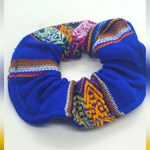 Peruvian Royal Blue Stretchy Woven/Manta Scrunchie Created By Artisan